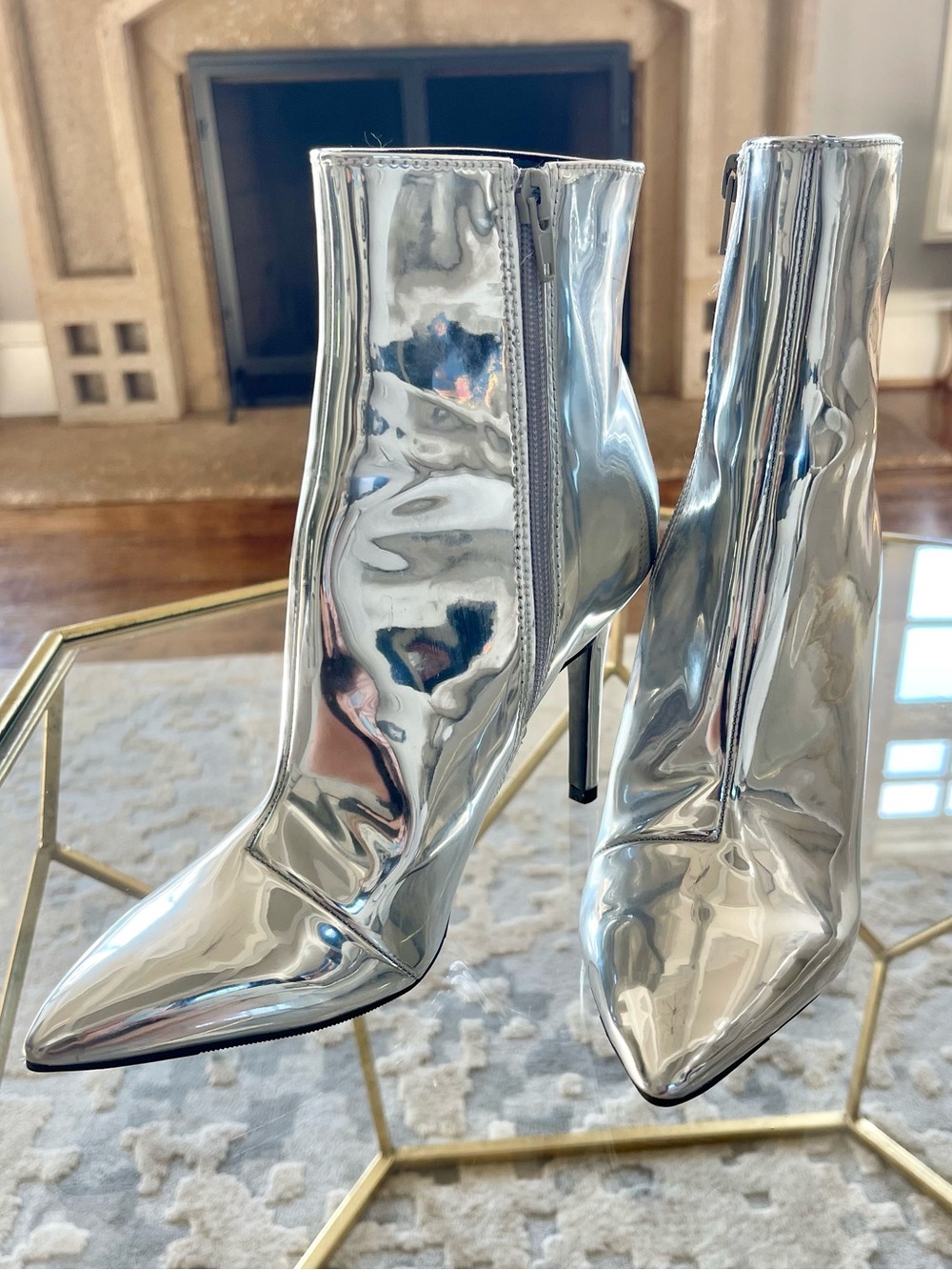 Thalia Soda Silver Stiletto Ankle Boots